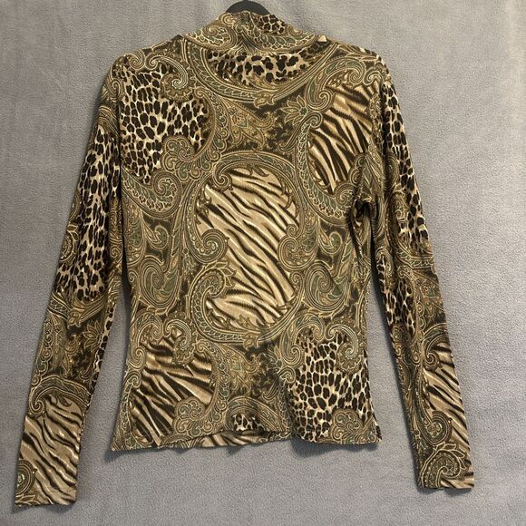 VTG Y2K Worth 100% Silk Top Paisley Animal Print Cowl Neck Blouse Size S Fairy - Picture 2 of 5